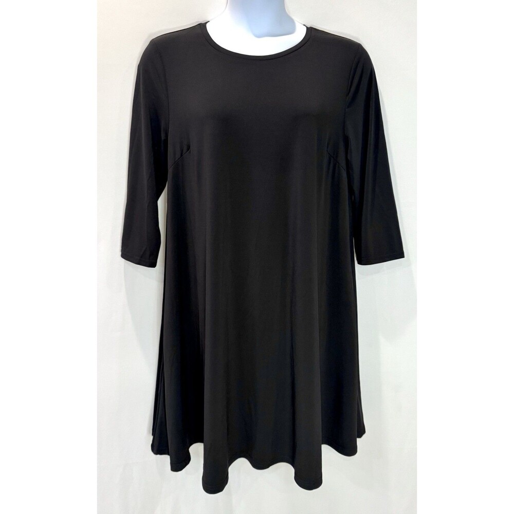 Leota Women's Wrinkle-Free 3/4 Sleeve Swing Mini Dress Black Stretch Size XXL
